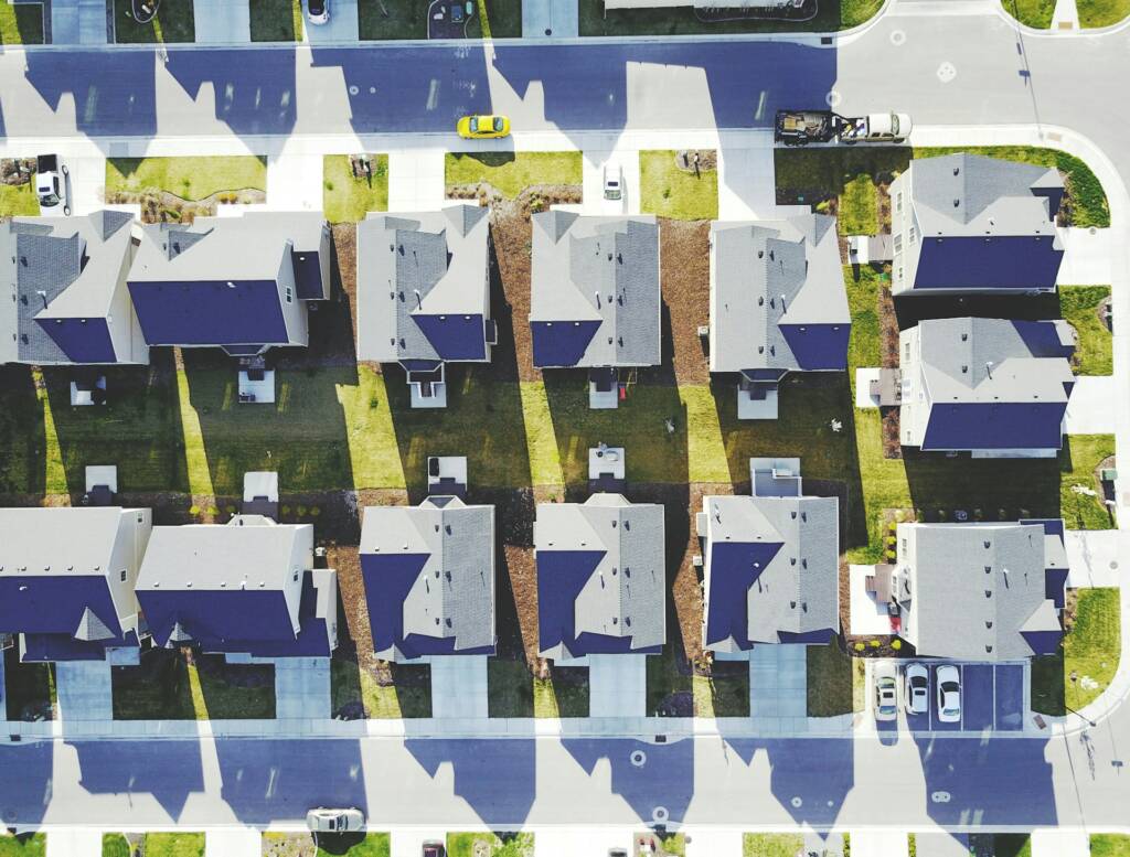 Aerial shot of suburban housing development