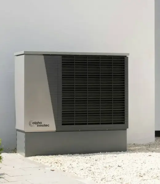 Image shows HVAC system on home's exterior wall